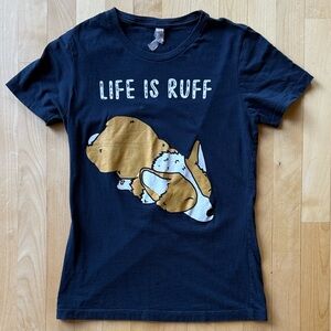 Cute Corgi ‘Life Is Ruff’ T-Shirt. Next Level Apparel Navy Tee. Medium.